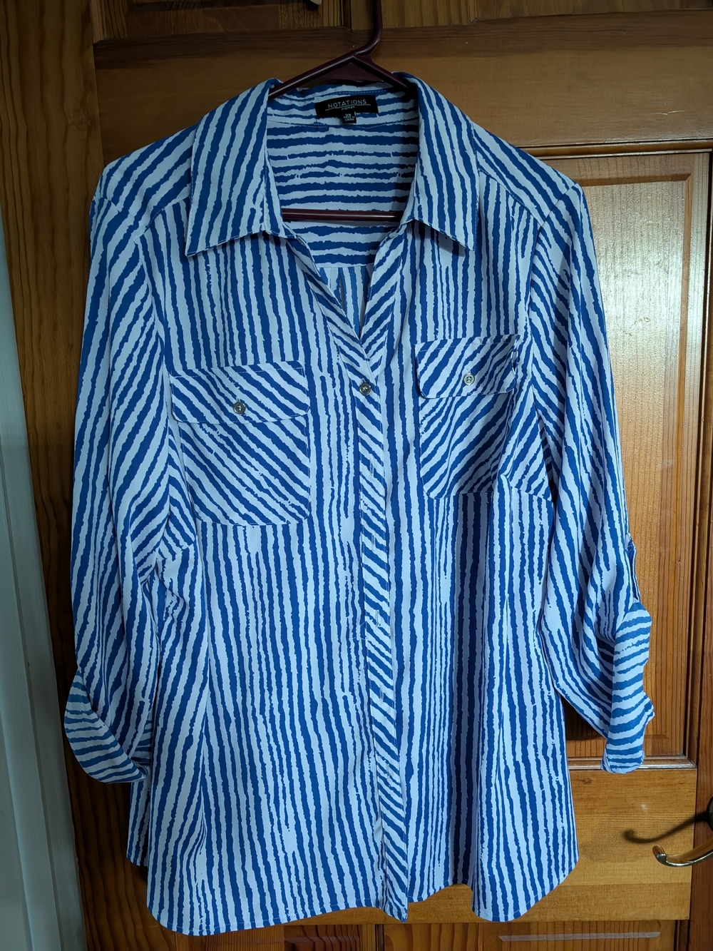 Notations Blue and White Striped Button-Down Shirt